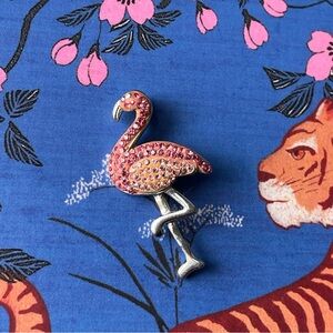 Pink rhinestone flamingo pendant stamped 925 AU beachy tropical